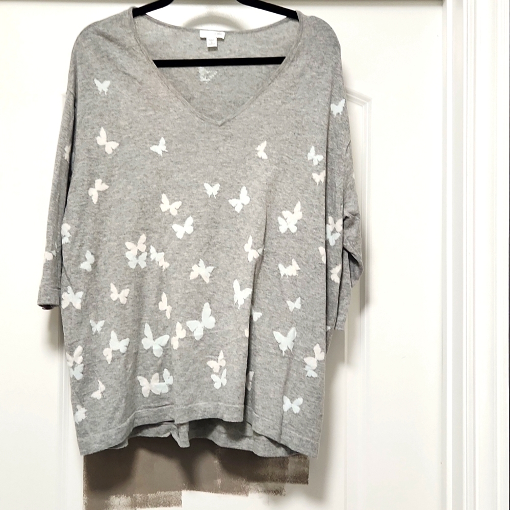 J.Jill gray 1x gray sweater with butterflies